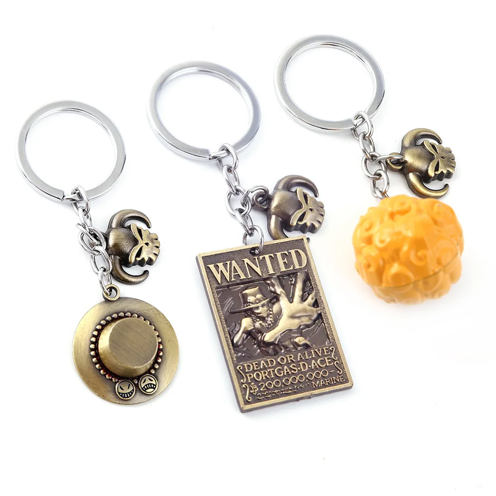 Llaveros de Fruta del diablo de One Piece de Anime, sombrero de Portgas D Ace, llaveros de Metal, colgantes, accesorios de Cosplay, figuras de juguete, regalos