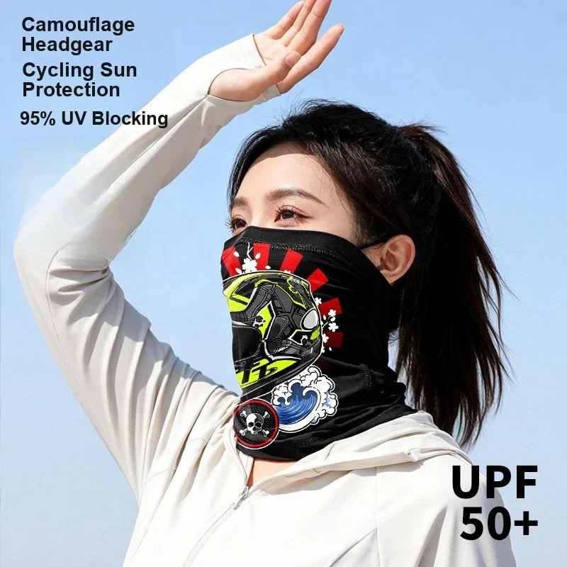 Milk Silk Printed Neck Gaiter Multifunctional Magic Headwear Sun Protection Sweat Absorption Motorcycle Riding Face Mask