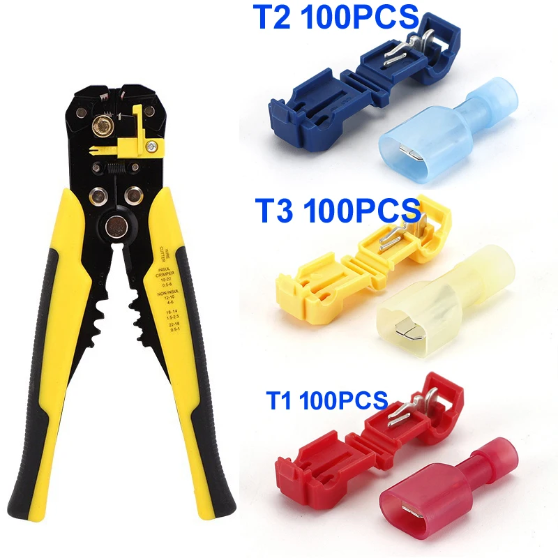 240PCS T-type Connector Wire Stripper Wire Terminal Cable Cutter Crimper Automatic Stripping Cutting Pliers RJ45 Network Tool