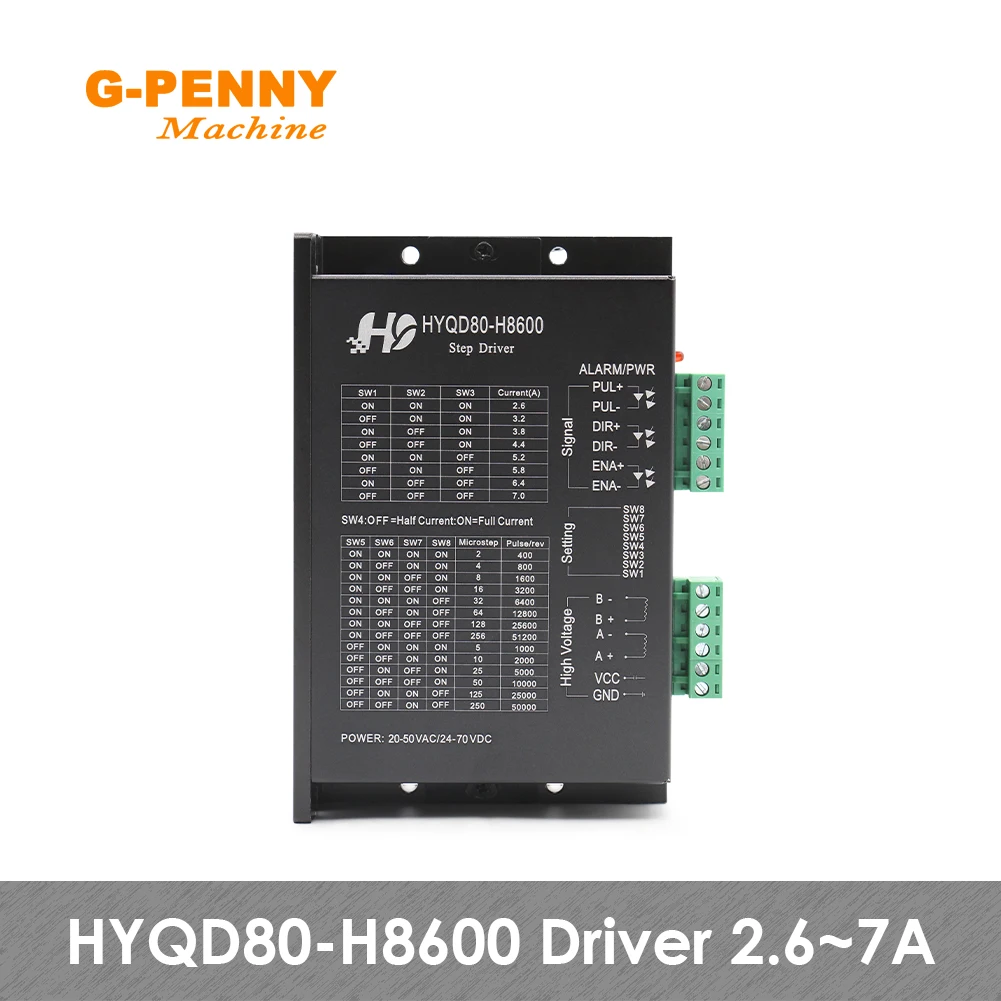 

HYQD80-H8600 Stepper motor Driver 2.6-7.0A 20-50vAC/24-70vDC for Nema23/34 motor Digital stepping driver