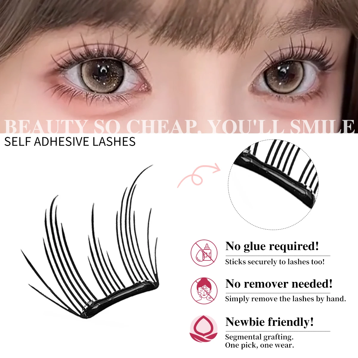 Natural Wispy Magnetic Eyelashes 48 Clusters No-Glue Reusable False Eyelash Fluffy Curl Lashes for Girls
