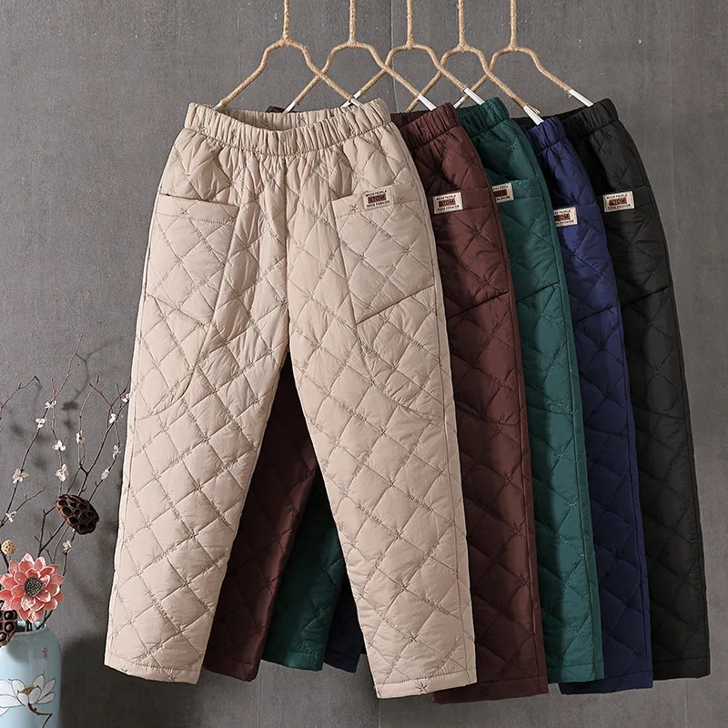 Hot Women Winter Pants Cotton Padded Thick Warm Trousers Waterproof Ski Pants Casual Elastic High Waisted Quilted Snow Pant