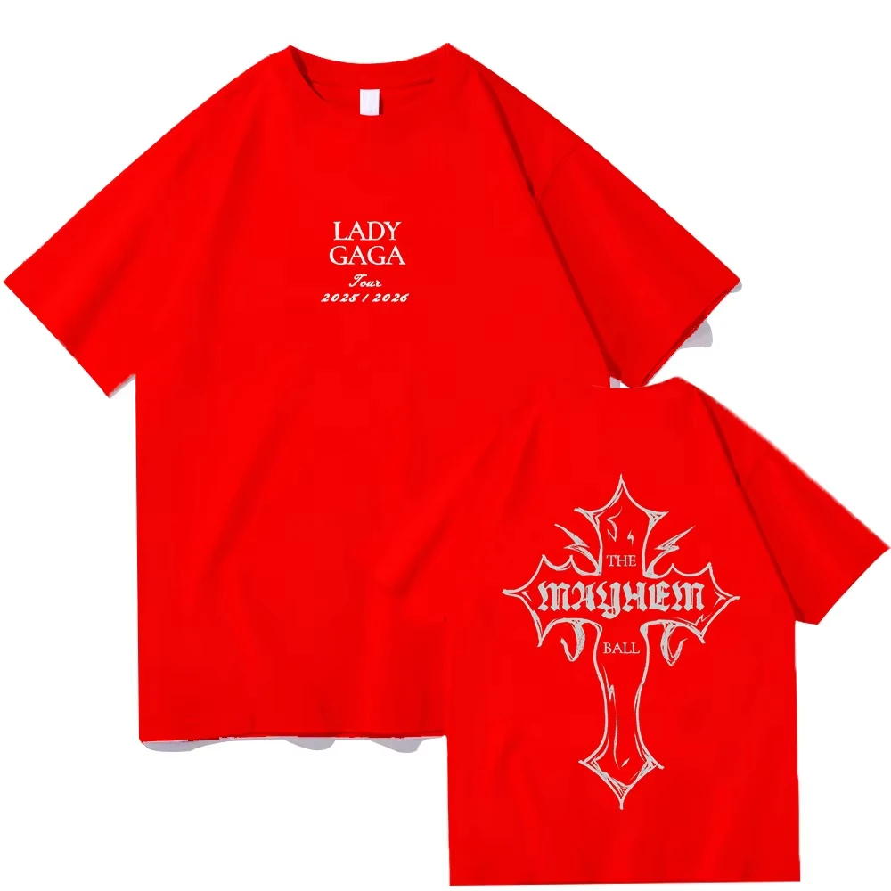 ليدي غاغا ماهيم الصليب قطع تي شيرت العصرية الجرافيك تي شيرت للرجل المرأة القطن ملابس عالية الجودة في الهواء الطلق شارع العليا القمم