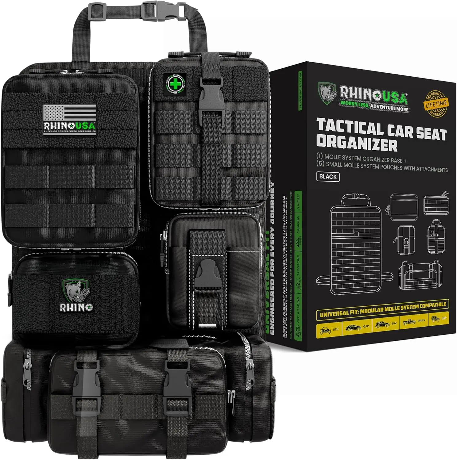 

Tactical Car Seat Organizer with Multiple Pockets for SUV, Truck & Car - Heavy Duty Storage in Black