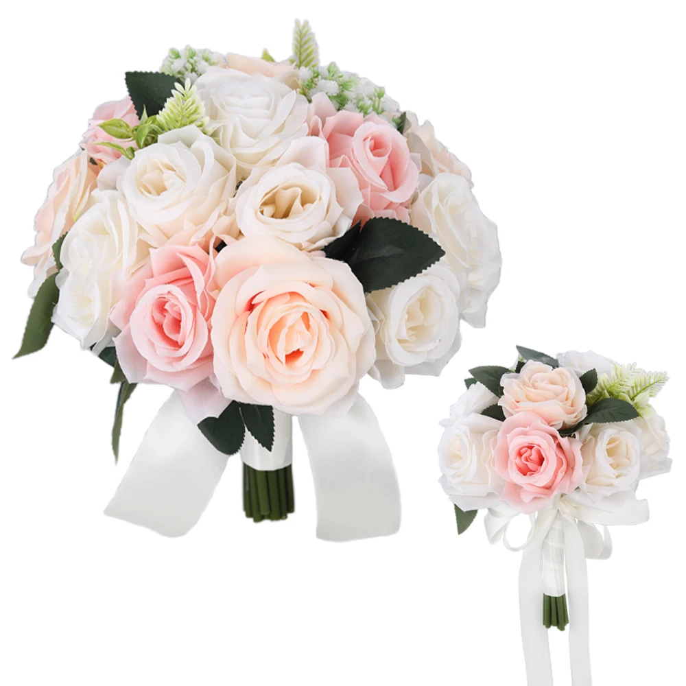 

Large Size Pink and White Gradient Rose Wedding Bridal Bouquet, for Romantic Occasions Such As Weddings, Engagement Parties