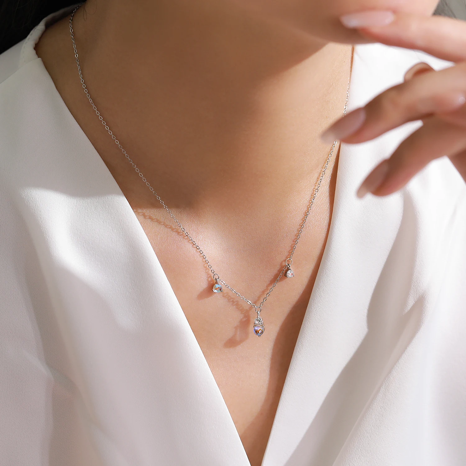 

Ожерелье Ailmay из стерлингового серебра 925 пробы с лунным камнем для женщин, цепочка с градиентными камнями, модное ювелирное украшение, подарок