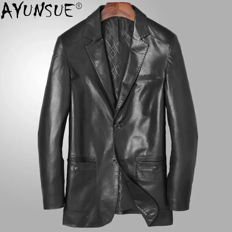 

AYUNSUE Mens Leather Jacket Spring Autumn Balck Genuine Sheepskin Leather Coat Men's Korean Style Outwear Abrigo Hombre SQQ338