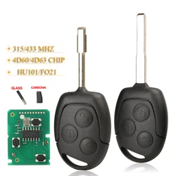 jingyuqin 3 Buttons Remote Key Fob 315/433MHz 4D60 ID63 Chip For Ford Mondeo Focus Fusion Fiesta Galaxy Transit HU101/FO21 Blade