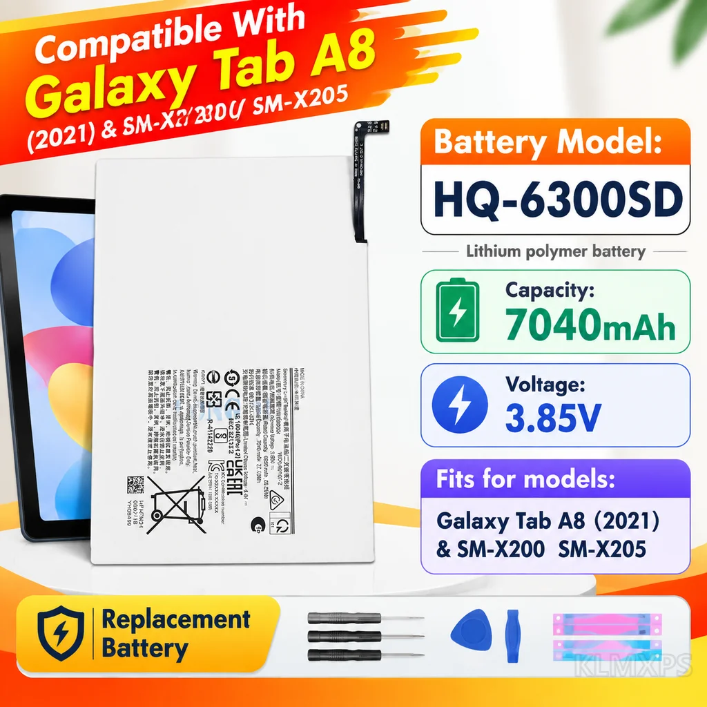 Tablet Replacement Battery HQ-6300SD 7040mAh Lithium Polymer For Samsung Galaxy Tab A8 10.5 2021 SM-X200 SM-X205 Tablet