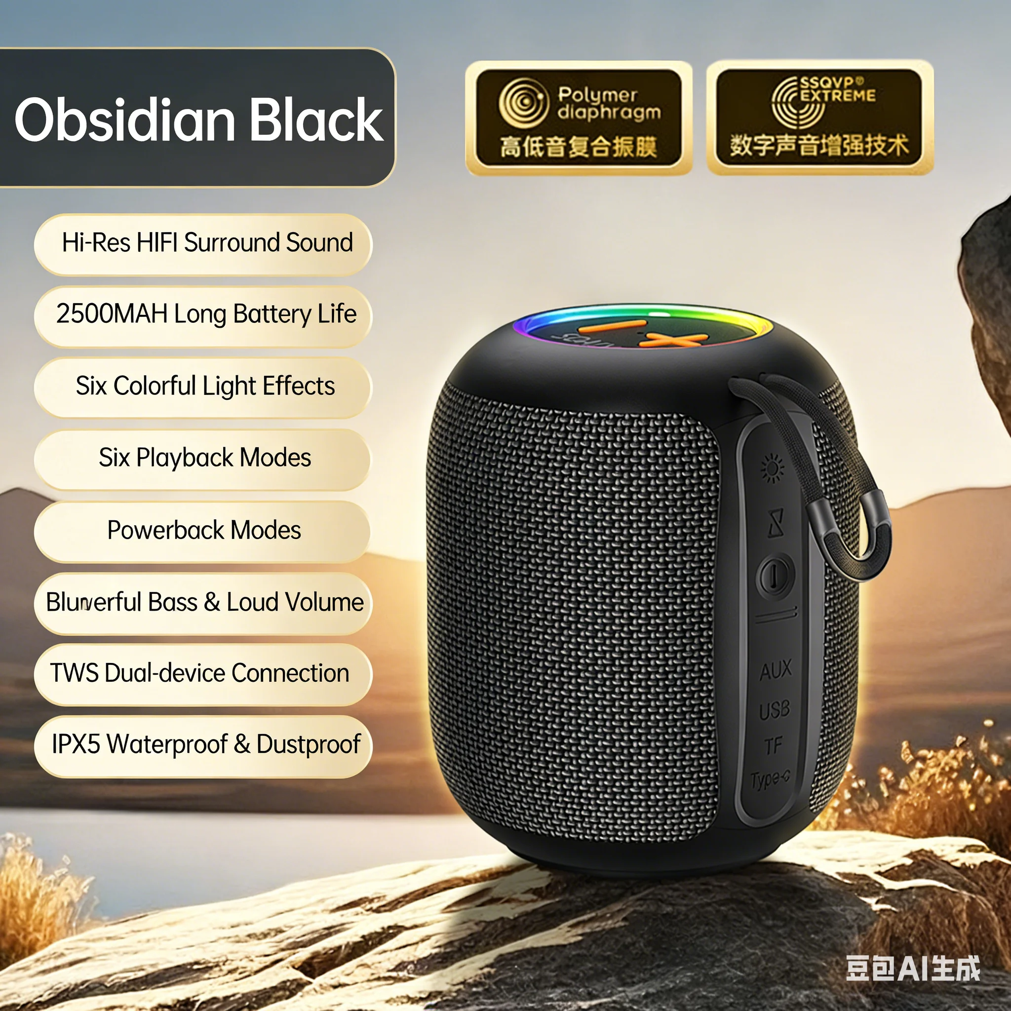 

SOAIY Bluetooth Speaker Portable Wireless Speaker with 5W Bass, IPX5 Waterproof, TWS Stereo Pairing,RGB Light,for Outdoor/Party