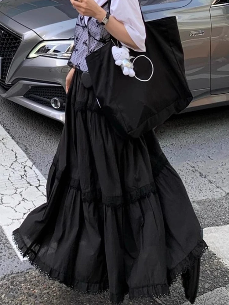 

Ретро-шик: летняя юбка с высокой талией, кружевной отделкой и цветочным принтом, универсальная, для женщин, с эффектом многослойности, элегантная.