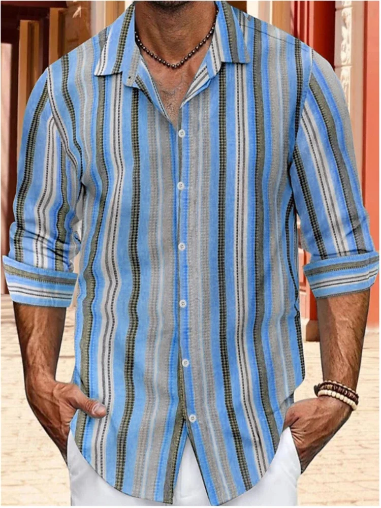 

Awesome Men's Shirts, Home Business Casual, Striped Long Sleeve Button-down Shirts, Oversized Sizes, Xs-6xl