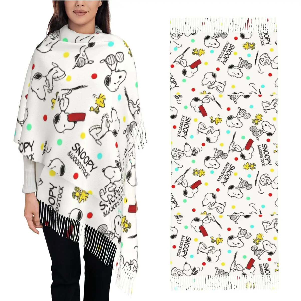 Snoopys Woodstock Scarf for Women Fall Winter Shawls and Wrap Cartoon Long Large Shawl Scarf for Daily Wear