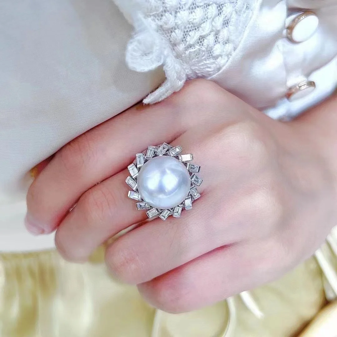 

Кольцо из серебра S925 с натуральным пресноводным жемчугом 12-13 мм, в форме подсолнуха, почти круглое, с небольшими дефектами, регулируемое, уникальное ювелирное украшение с жемчугом, подарок