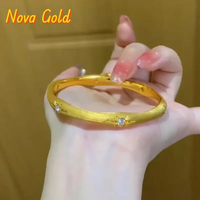 NovaGlod 24K real gold French light luxury octet star silk loop au9999 bracelet set with diamond court style in the middle exqui