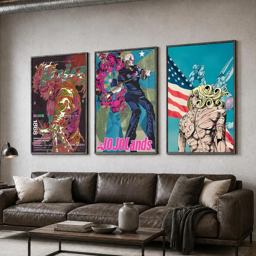 Anime JoJos Bizarre Adventure Stand Poster  PP Self Adhesive Home Garage Dorm Bar Wall Decor Aesthetic Retro Gift