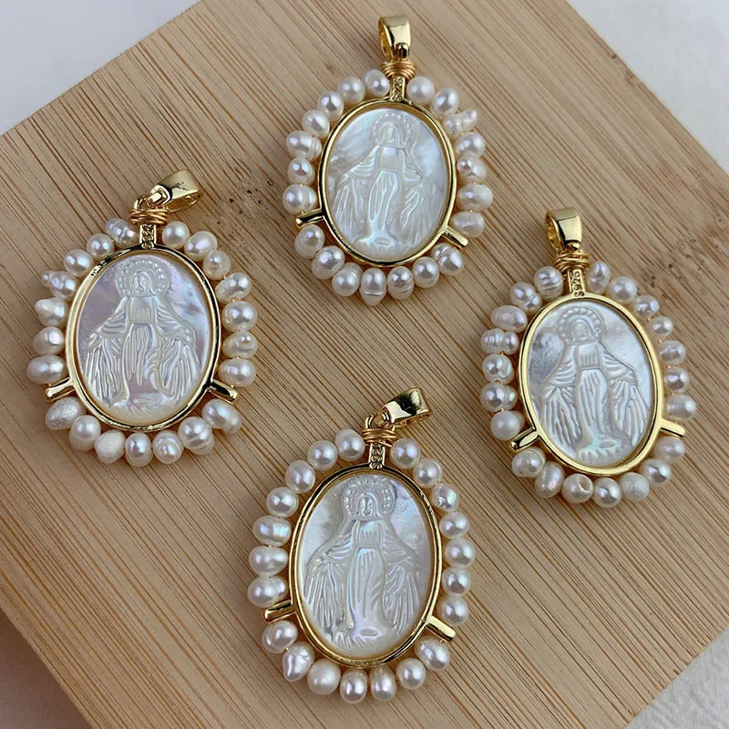 

2Pcs Natural Freshwater Pearl Shell Virgin Mary Pendants DIY Jewelry Making Charms for Fashion Necklace Accessories