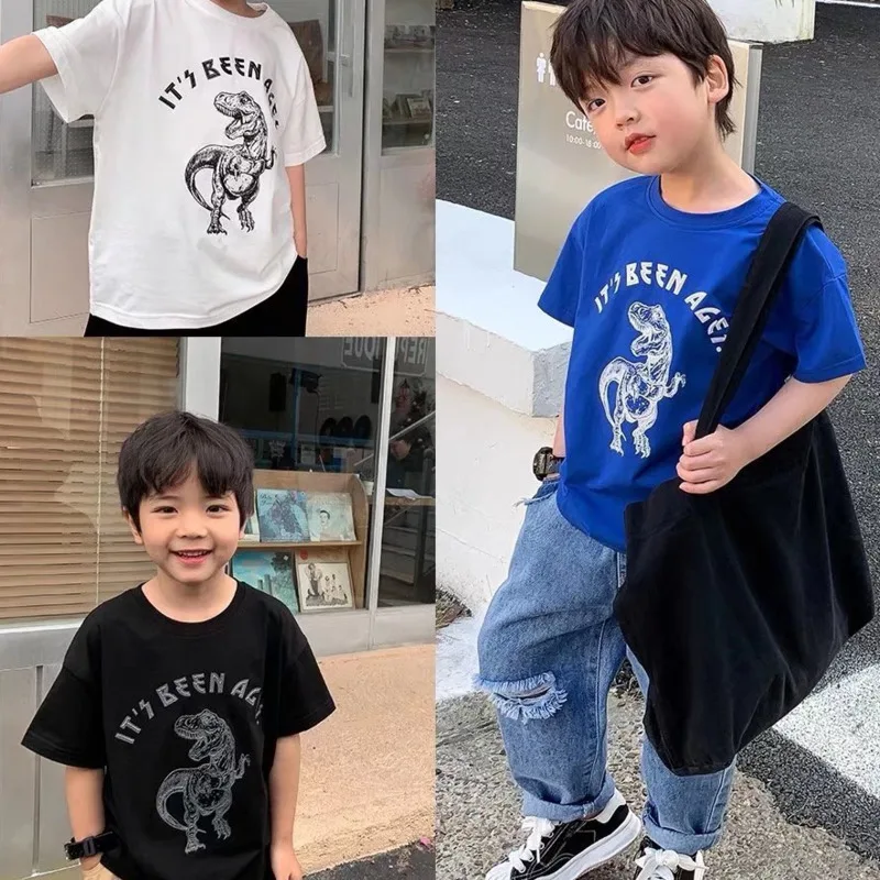 

Middle School Children Summer Cotton Tide Boy Cute Baby Clothes Print Leisure Short Tshirt Top Infant Outfit 7-14age