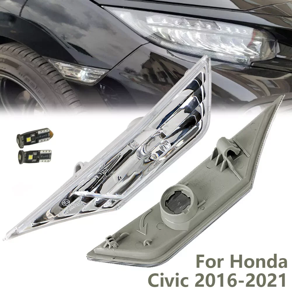 

2PCS Clear Side Marker Lamp Lens Turn Signal Light Housing For Honda Civic 2016-2021 Signal Marker Lights Bulb Amber