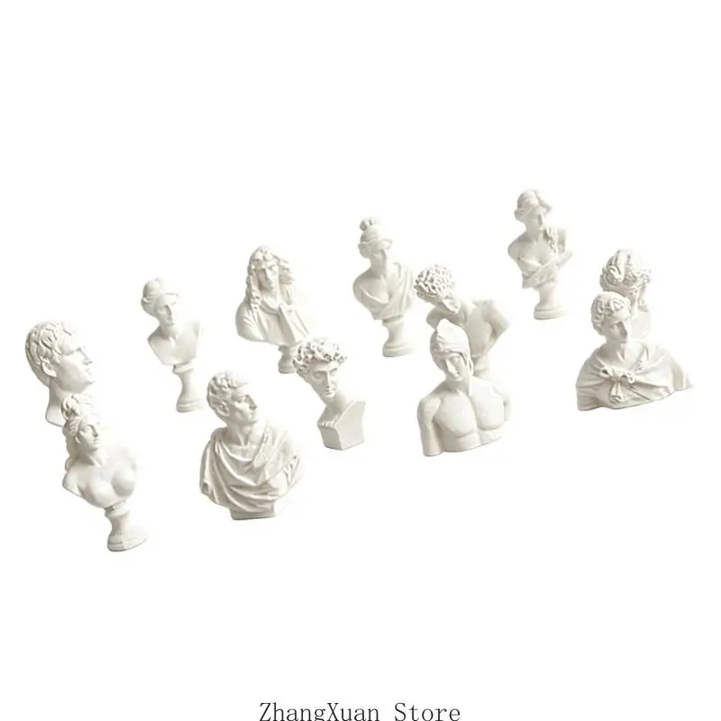 Tisch-Skulptur-Akzent-Set, Mini-Büstenfiguren aus weißer griechischer Mythologie aus Kunstharz für Schreibtisch- und – Detail 3
