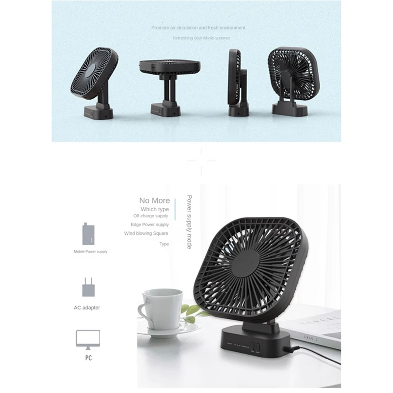 Mini Desktop Fan USB Rechargeable Fan With Timer Strong Wind 3 Speed 7 Fan Leaf Portable Quiet Office Camping