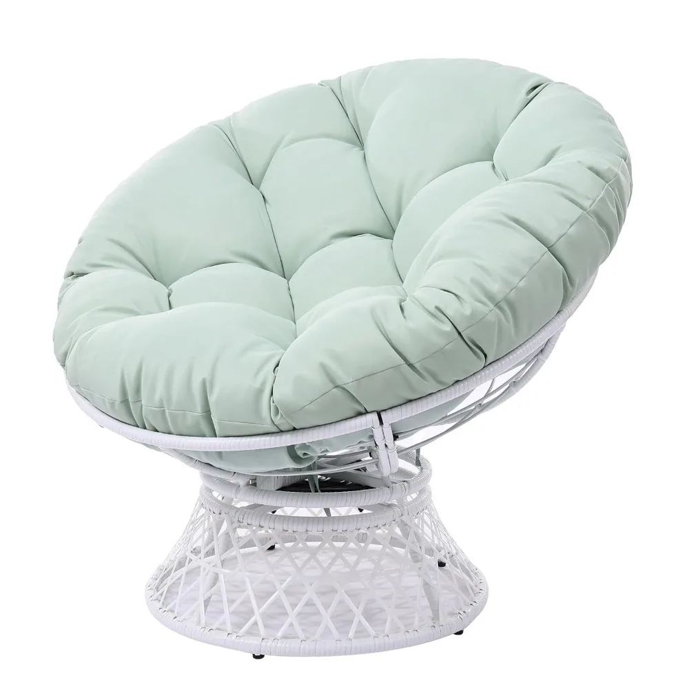 

360° Swivel Papasan Chair - 350lbs Capacity Indoor/Outdoor Wicker Lounge Chair with Thick Cushion, Modern Accent, Customized