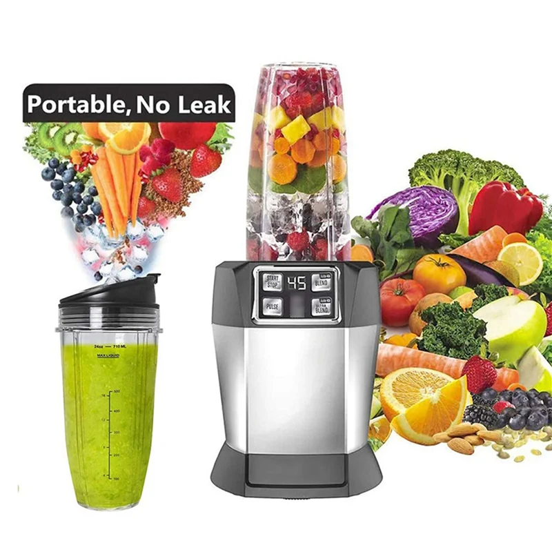 

ABZA-4 Pack Replacement 24Oz Cup With Spout Lid For Nutri Ninja Auto IQ Series Blenders With BL450/BL454/BL456/BL480/BL481