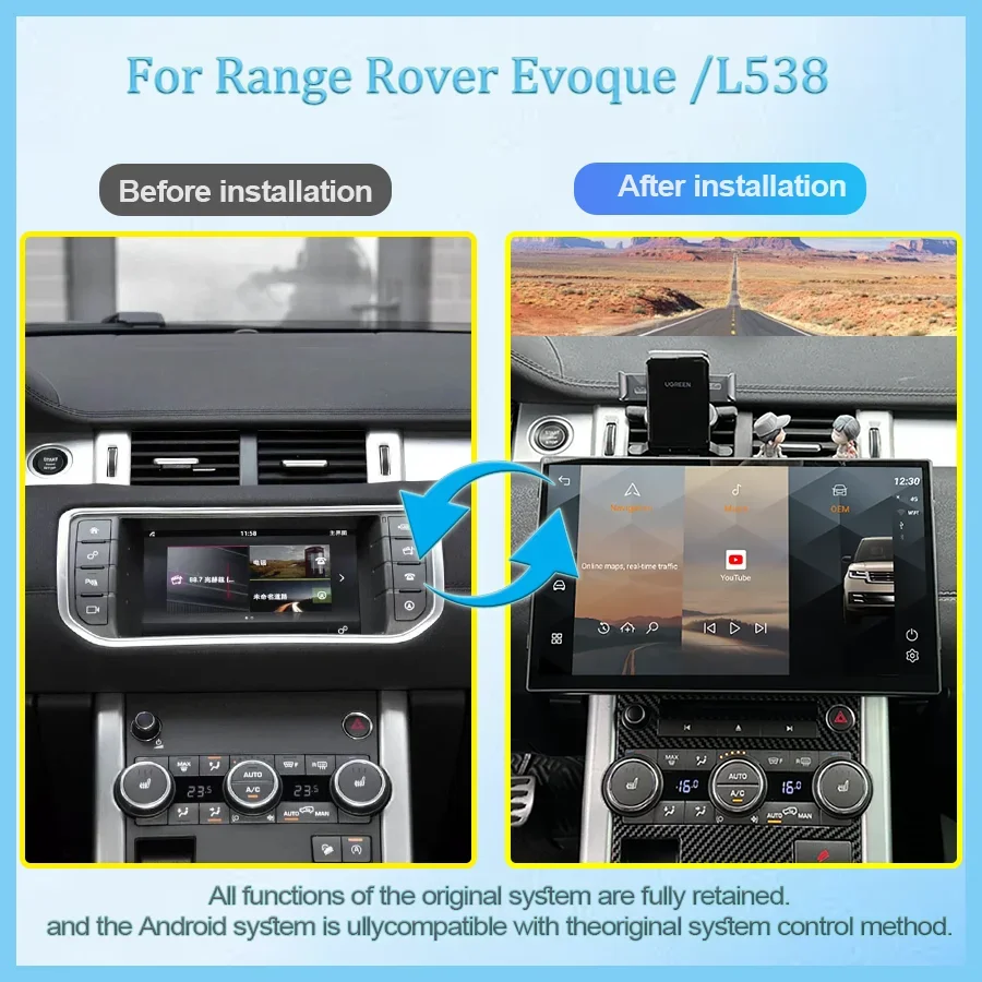 13.3inch Android14 For 2012-2018 Range Rover Evoque L538 Multimedia Player Car GPS Radio Wireless Carplay Auto Original OEM Menu view 2