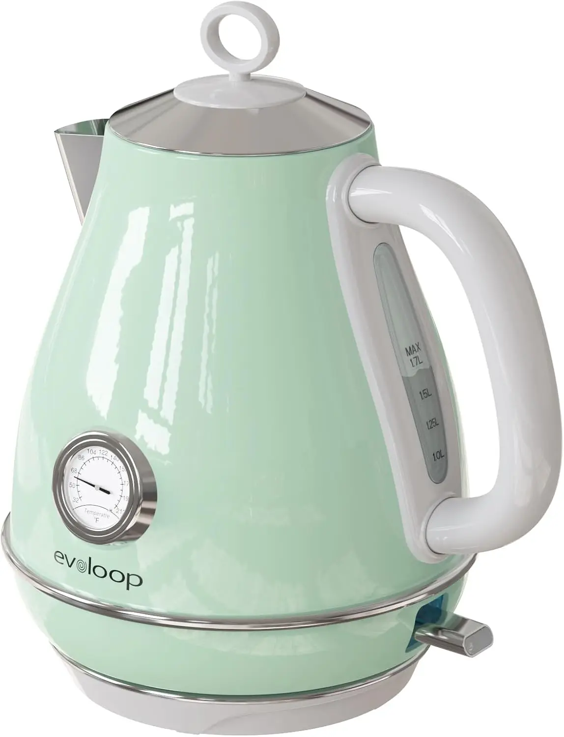 

Retro Electric Tea Kettle, 1500W Fast Boiling, 1.7L Stainless Steel with Thermometer and Auto Shut-Off