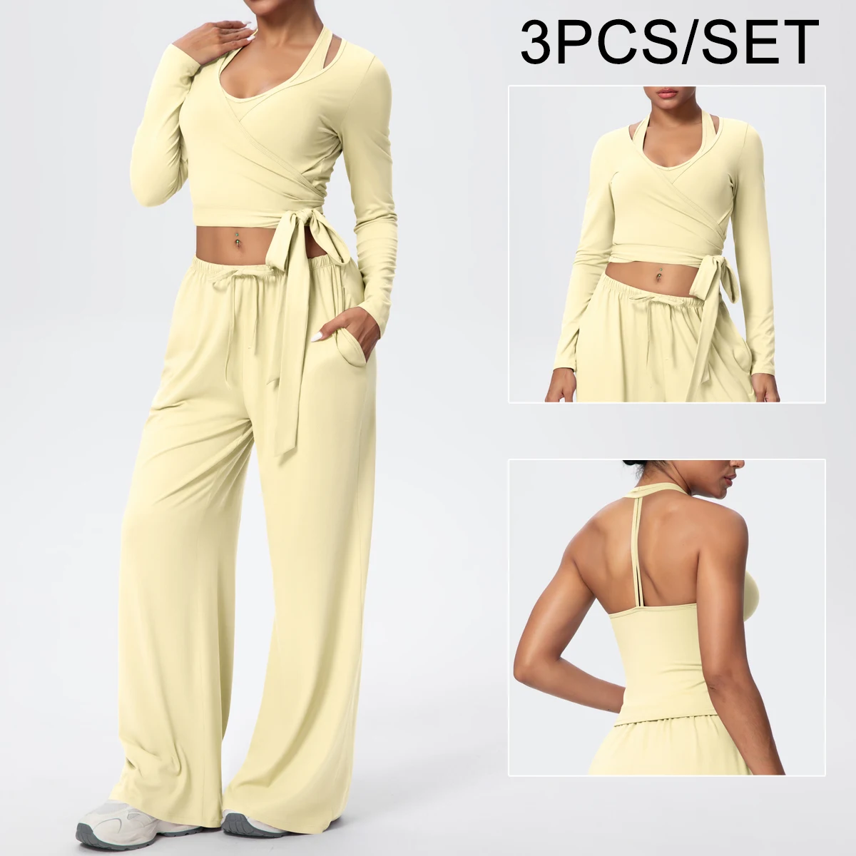 

3 шт./компл. тренировочный однотонный комплект для йоги для женщин, спортивный бег, тонкий повседневный топ для тренировок, дышащие брюки-карандаш с длинными рукавами, комплект