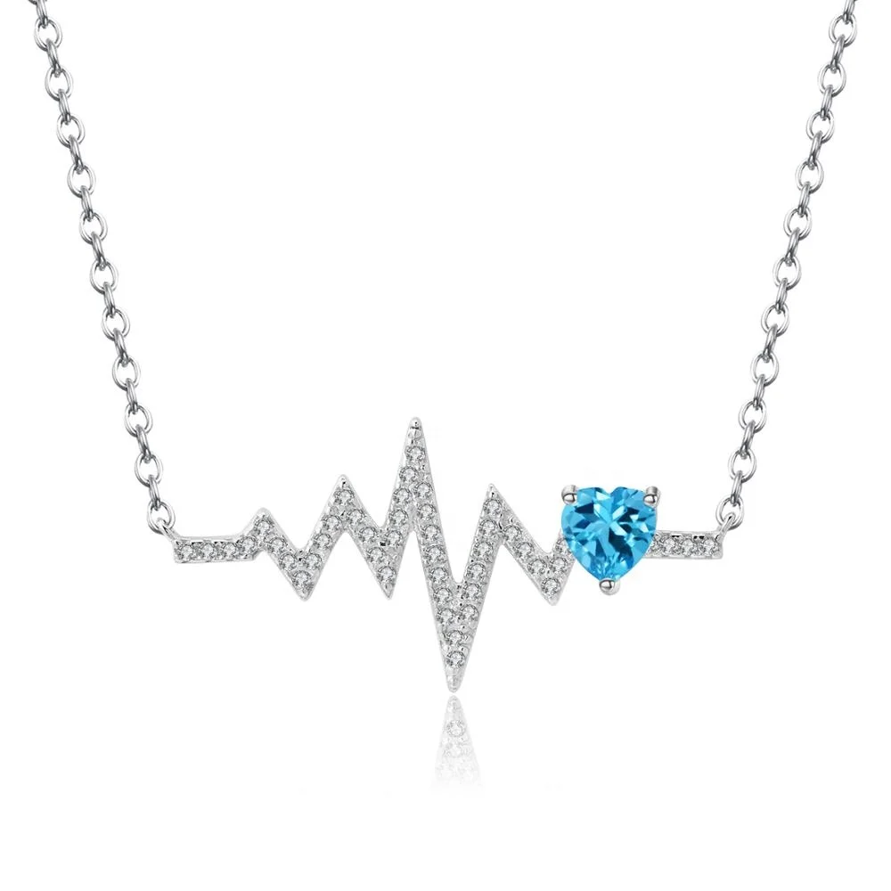 

Natural Swiss Blue Topaz Heartbeat Love 925 Sterling Silver Fashion Jewelry Pendant Necklace