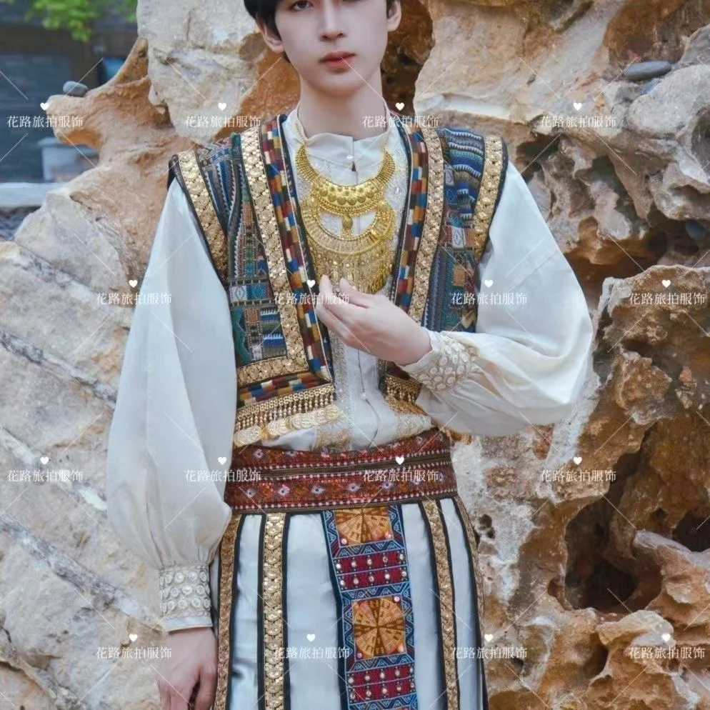 

Ancient Exotic Prince Costume Men's Luxury Ethnic Style Heavy Industry Dress Set Niche Palace NobleBoy Cosplay Clothing Dunhuang