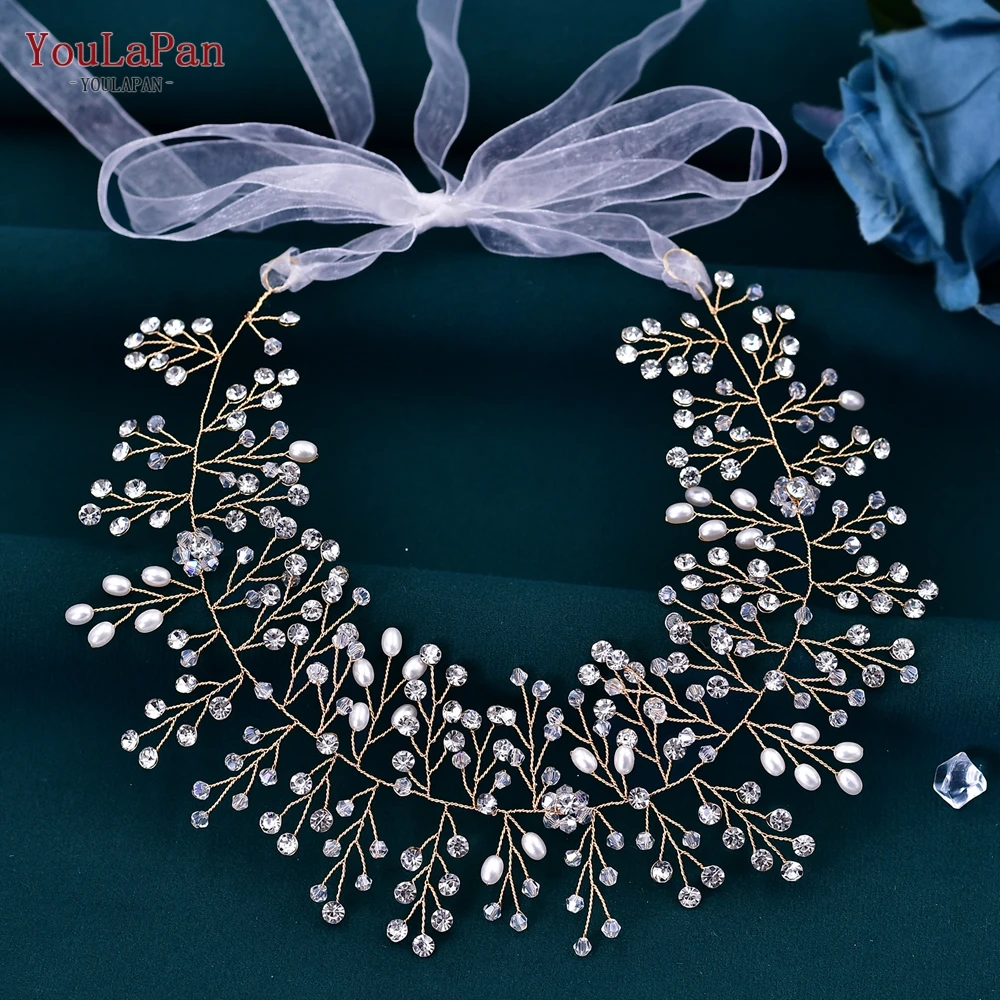 YouLaPan الزفاف الزفاف رائعة حجر الراين الدانتيل عقال المنسوجة يدويا أنيقة السيدات مأدبة الرقص حفلة إكسسوارات الشعر HP10