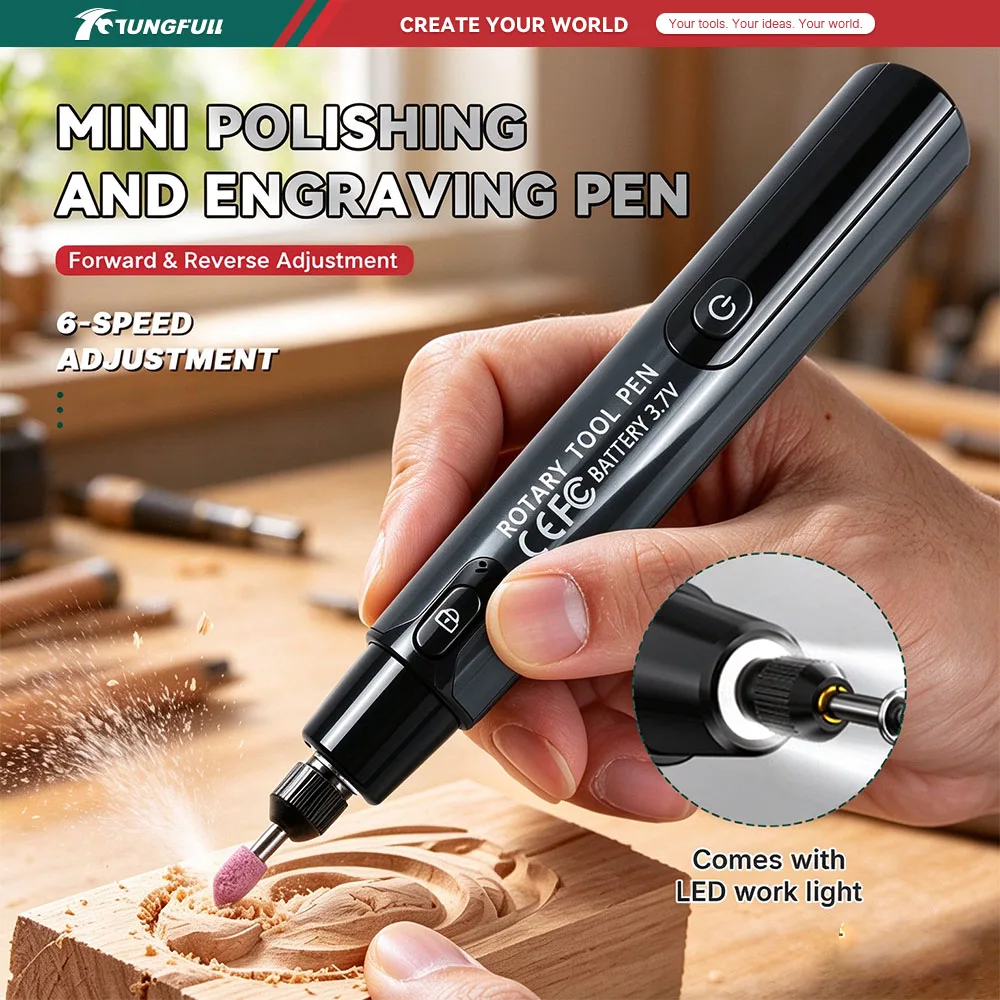 Portable Rechargeable Rotary Tool 3.7V 6 Speed Electric Grinder Pen Forward Reverse LED for DIY Carving Polishing Engraving