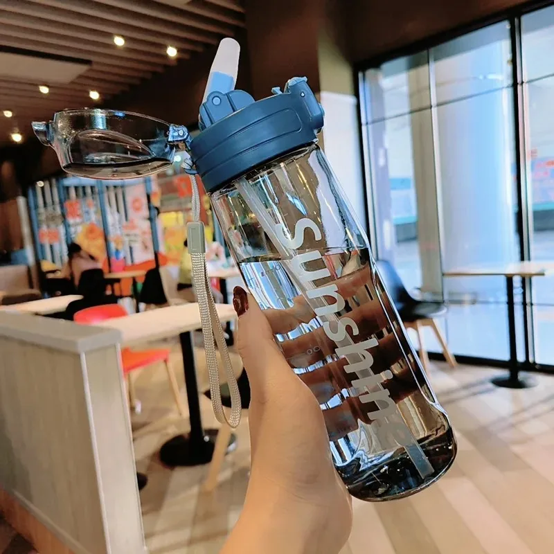 800ML Sports Water Bottle With Straw Plastic Water Bottles With Scale Leak Proof Drinking Bottles For Outdoor BPA Free Drinkware