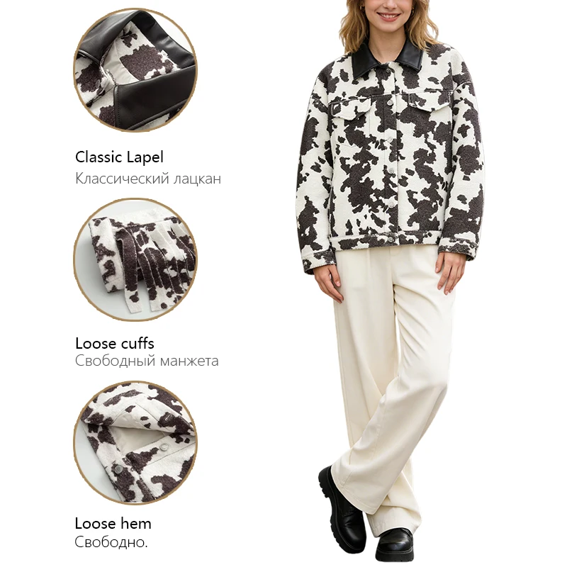 Veste à col cranté pour femme, simple boutonnage, imprimé vache, manteau à franges au dos, Style de rue, tendance, rétro, décontracté