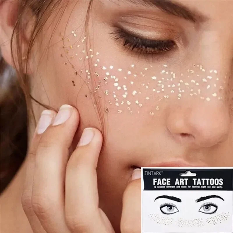 Temporary Eye Tattoo Sticker Gold Glitter Stickers Face Makeup Beauty Moon Stars Face Jewels Tattoo Waterproof Wedding Bride