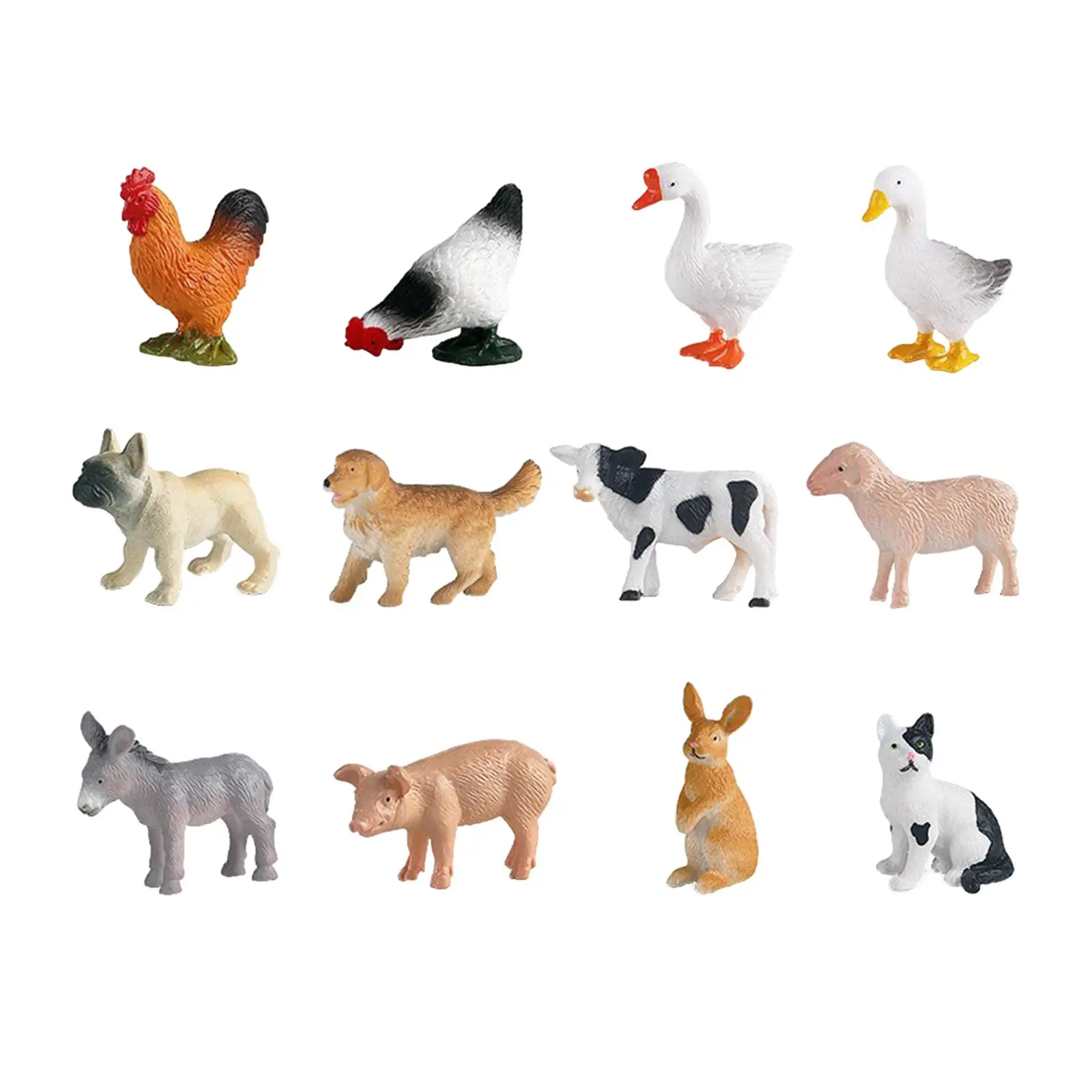 12 Pieces Farm Animals Playset Yard Scene Desktop Decor Cognitive Toy Realistic