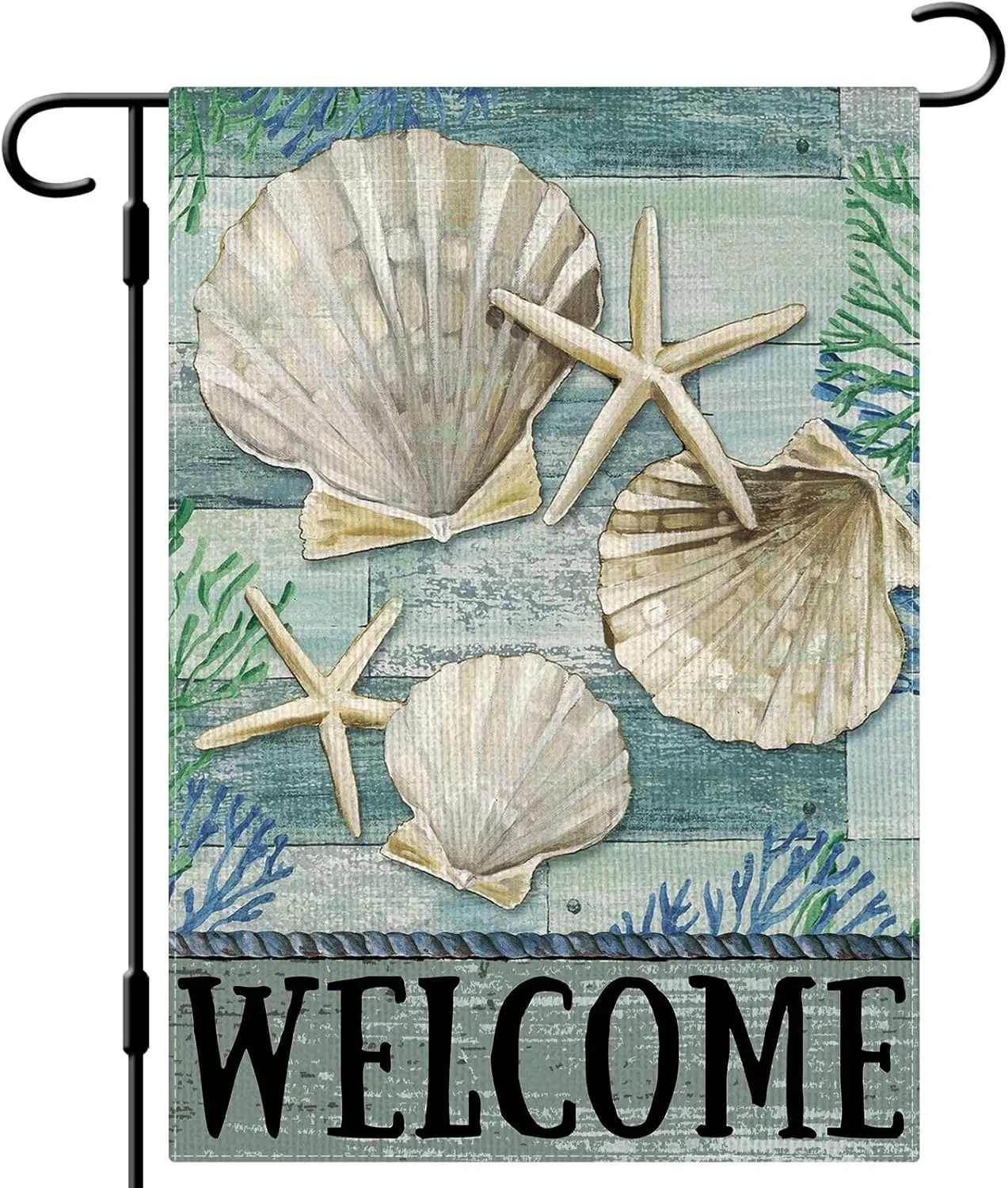 DLZDN Summer Starfish Shells Garden Flag Coastal Garden Flag 12x18 Inch Double Sided Burlap Welcome Summer Rustic Coastal Season