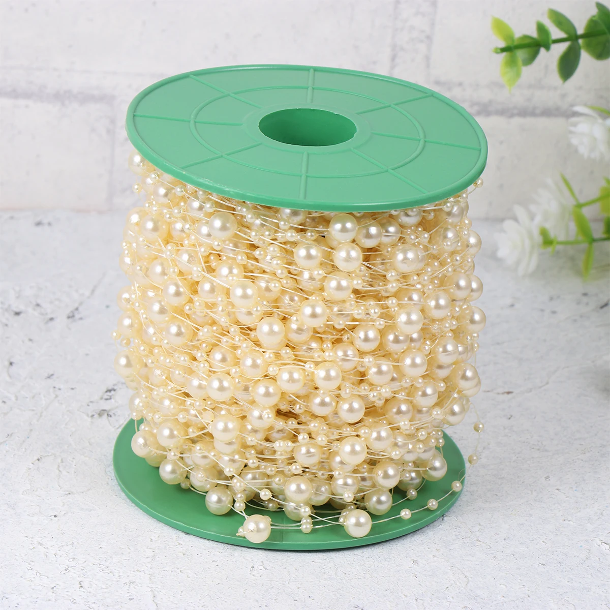 

60 M Wedding Pearls Garland Fishing Line Bead Chain for Craft Decor Ribbon Beaded DIY Party