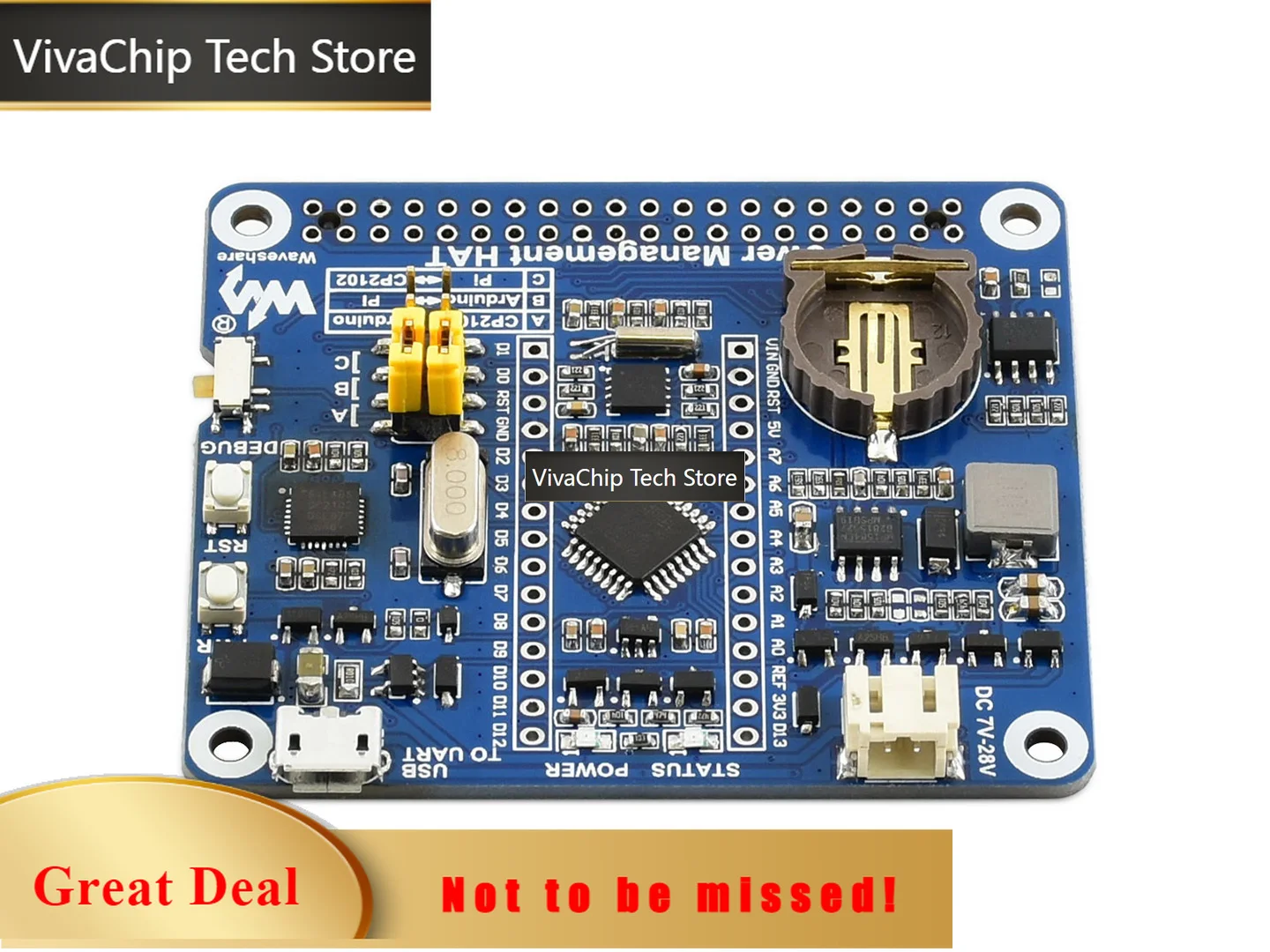VivaChip TechWaveshare Power Management HAT for Raspberry Pi with Embedded  MCU and RTC  for Ard uino