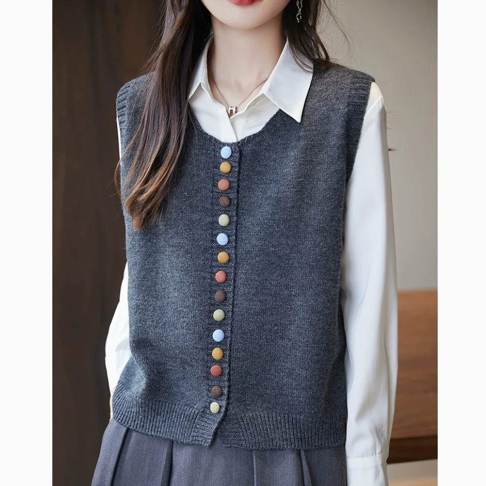 

Outlet Unlabeled Svel Knitted Wool Vest Vintage Open Cardigan Commute Sle Regular Length Moderate Warmth Single Button