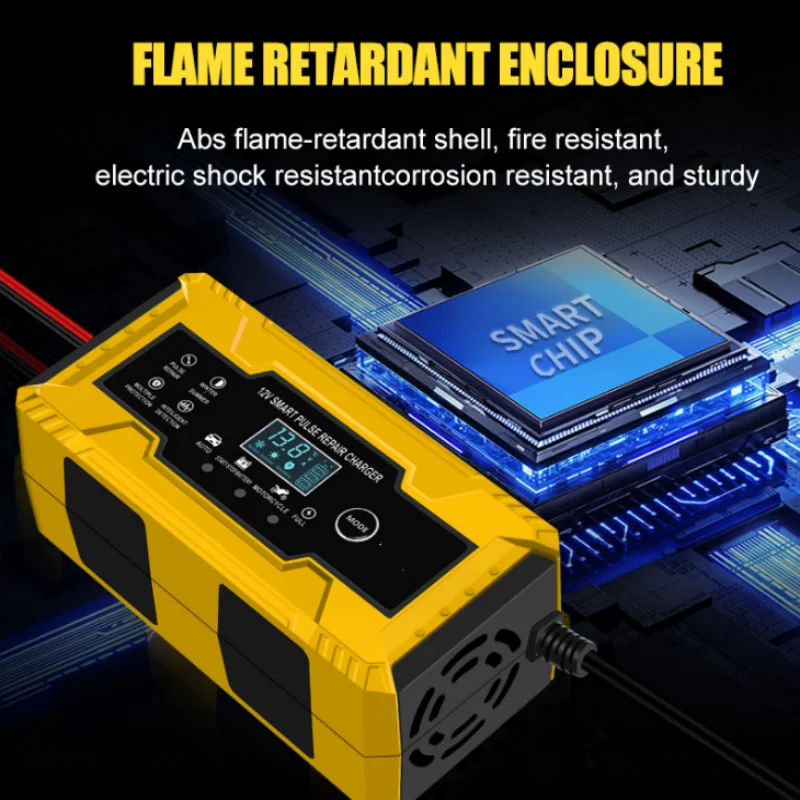 Car Battery Charger 6A 12V Intelligent Automatic Fast Power Charging Pulse Repair Wet Dry Lead Acid LCD Display For Motorcycle
