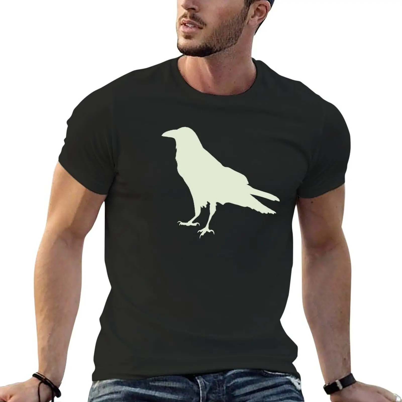 

Sleek Hip Minimalist Black Raven Crow Silhouette Outline T-Shirt plus sizes t shirts for men pack