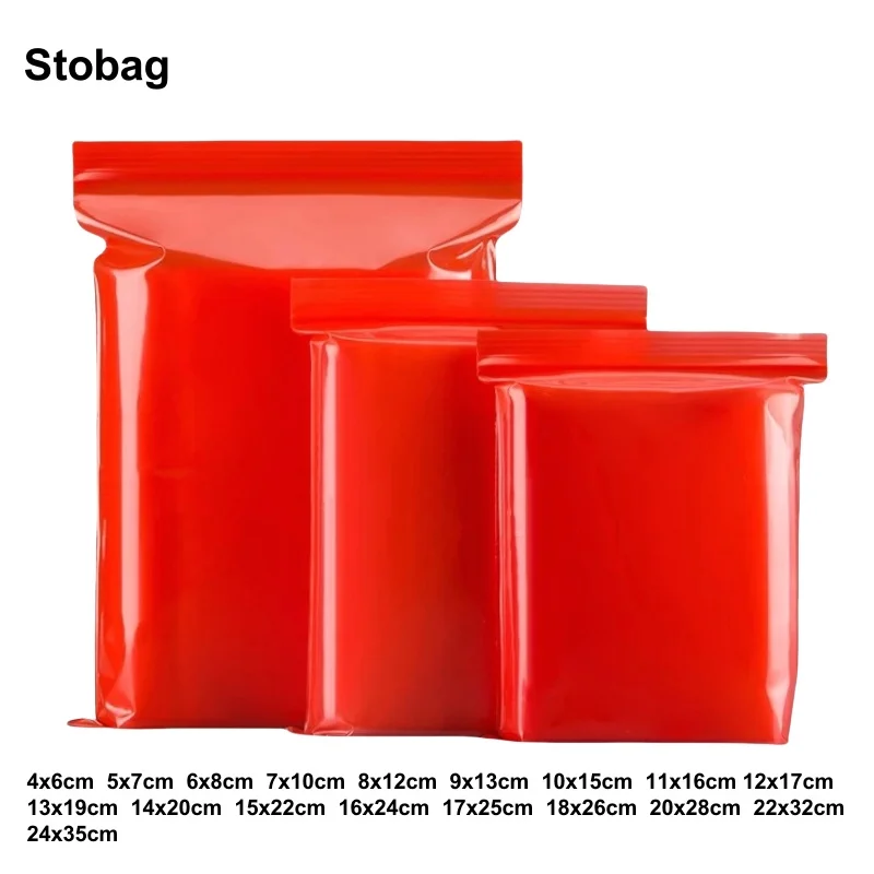 

StoBag 100pcs Red Transparent PE Ziplock Bags Thick Self-sealing Small Food Packaging Pouch Plastic Storage Waterproof Reusable