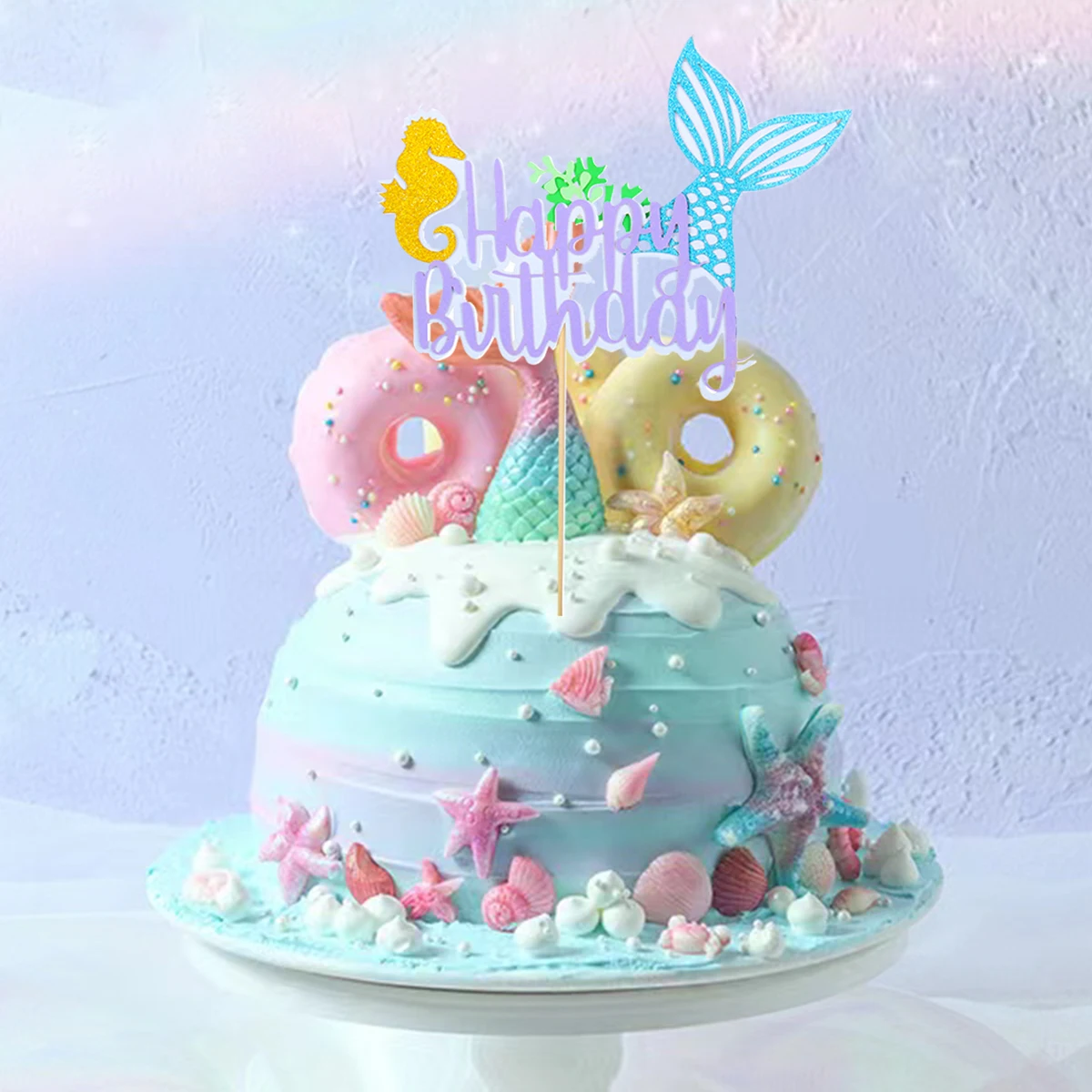 

Happy Birthday Cake Topper Mermaid Theme Cupcake Toppers Baby shower Kids Girls Birthday Party Cake Decoration Supplies