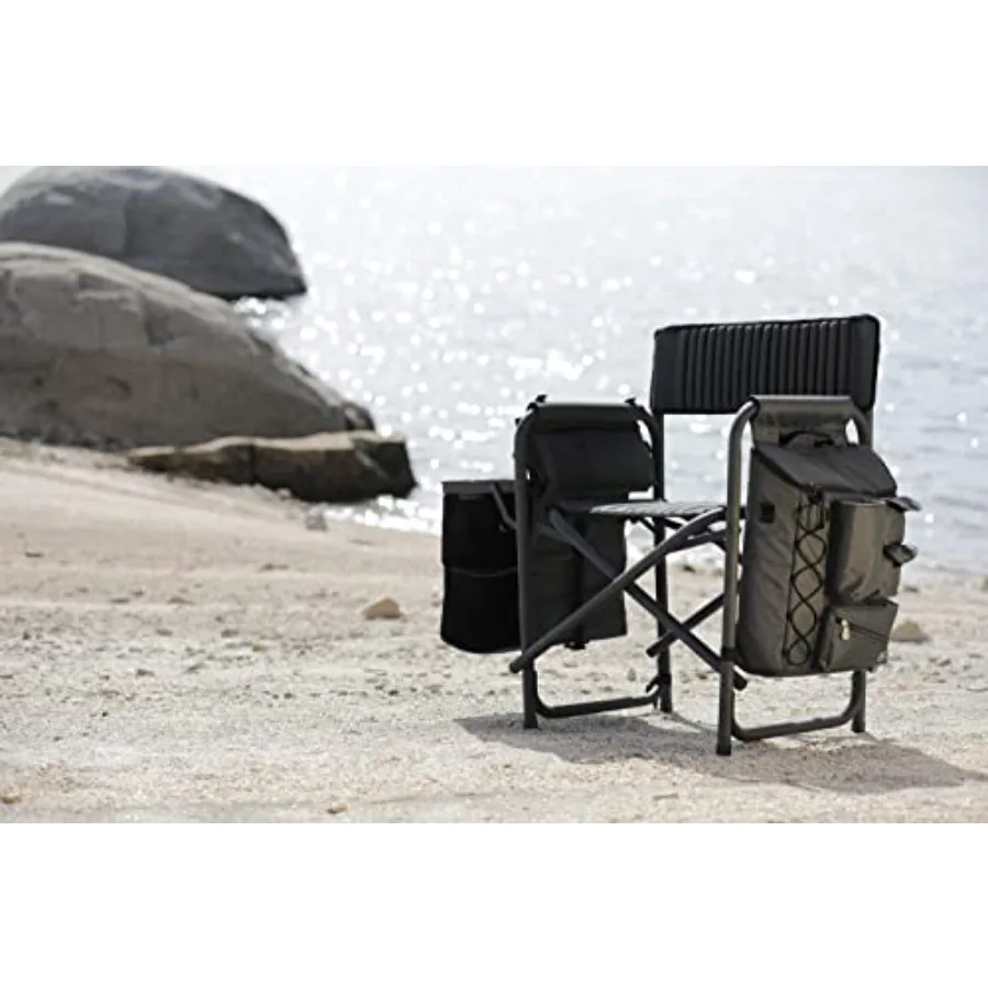 Beach chair for adults: NCAA Iowa Hawkeyes Fusion camping chair with side table and soft cooler, polyester fabric, navy and gol