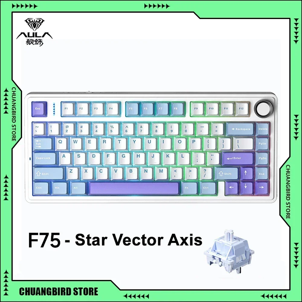 AULA F75 Glacier Blue Mechanical Keyboard Hot Swap RGB Light Tri-Mode 2.4G Wireless Bluetooth Wired Keyboards Gaming Accessories