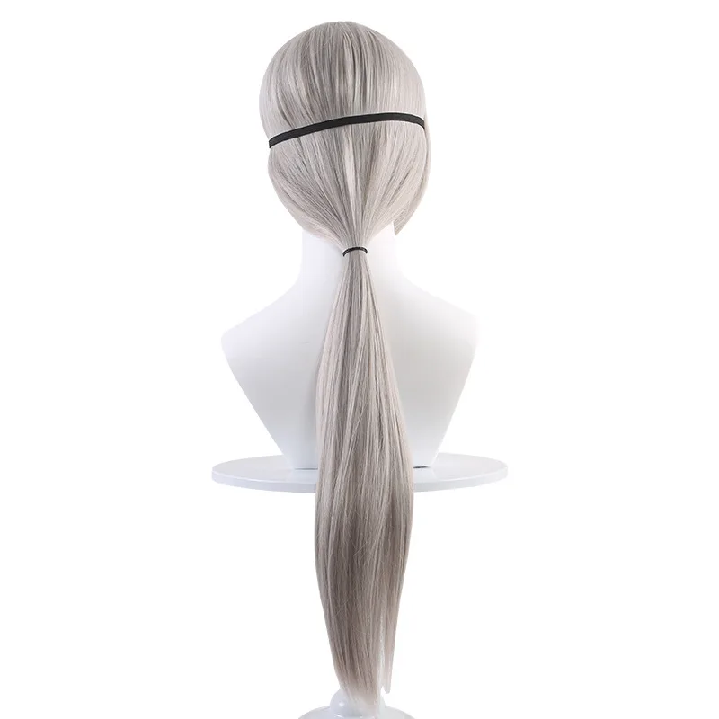 Peluca de motosierra para hombre Kugisaki, cola de caballo larga y recta, color gris plateado, que marcan la cara, sin necesidad de recortar