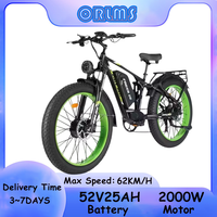 ORLMS FINDER26 7 Speed Electric Bicycle 2000W 52V25AH Lithium Battery Mountain Electric Bike 26*4.0inch Fat Tire off-road E-bike